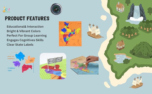 Jigsaw Puzzle Indian Map with State Capitals and Flag Educational Learning for Kids