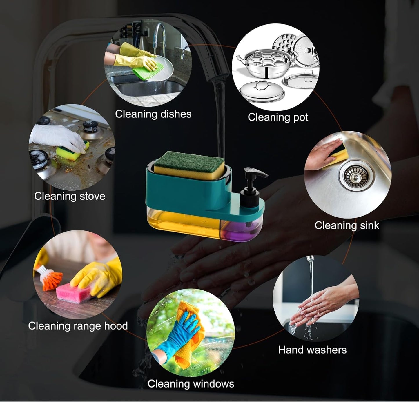 👉 3-in-1 Soap Pump with Sponge Holder