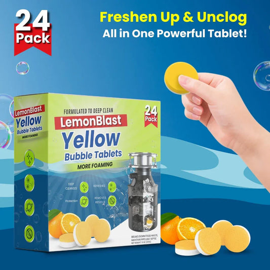 LemonBlast Yellow Bubble Tablets (pack of 24) – Odor Eliminator + Blockage Remover