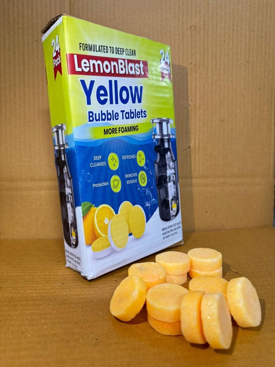 LemonBlast Yellow Bubble Tablets (pack of 24) – Odor Eliminator + Blockage Remover
